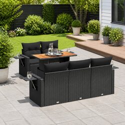 Garden Sofa Set 6 Piece Outdoor Furniture Black Poly Rattan Modular Patio