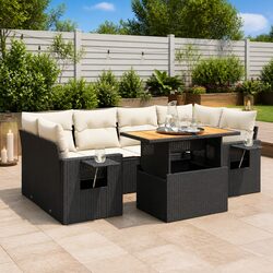 Garden Sofa Set 7 Piece Outdoor Furniture Patio Rattan Lounge Black with