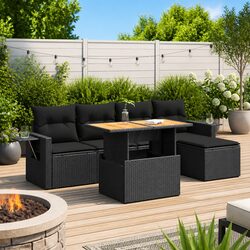 6 Piece Black Poly Rattan Garden Sofa Set