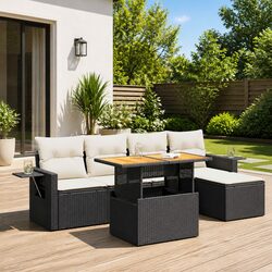 Concise 6-Piece Black Garden Sofa Set for Outdoors