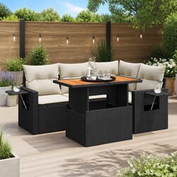 Garden Sofa Set 5 Piece Outdoor Furniture Black Poly Rattan Patio Seating with