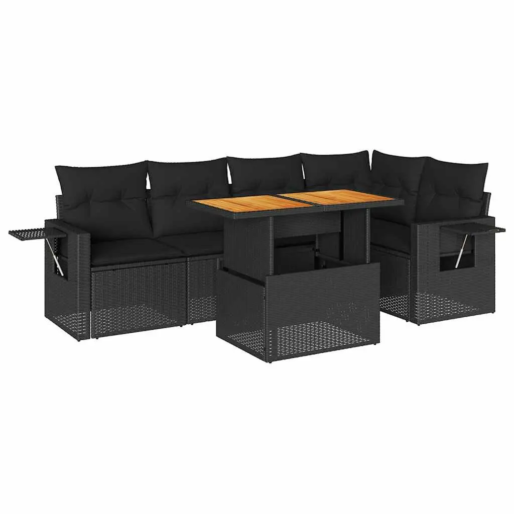 Garden Sofa Set Black 6 Piece Modular Outdoor Furniture with Storage Function and Adjustable Table
