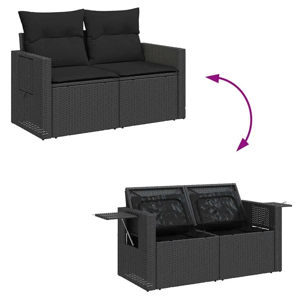 Garden Sofa Set Black 6 Piece Modular Outdoor Furniture with Storage Function and Adjustable Table
