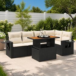 Garden Sofa Set 6 Piece Outdoor Furniture Patio Black Poly Rattan Modular