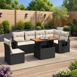 7 Piece Rattan Sofa Set for Outdoors