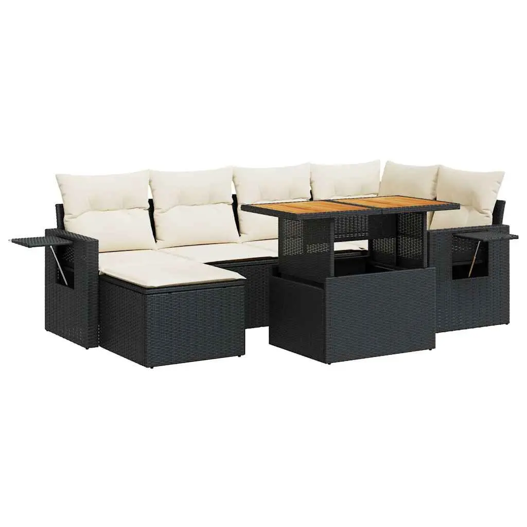 Garden Sofa Set Black 7 Piece Modular Outdoor Furniture with Storage and Adjustable Tabletop