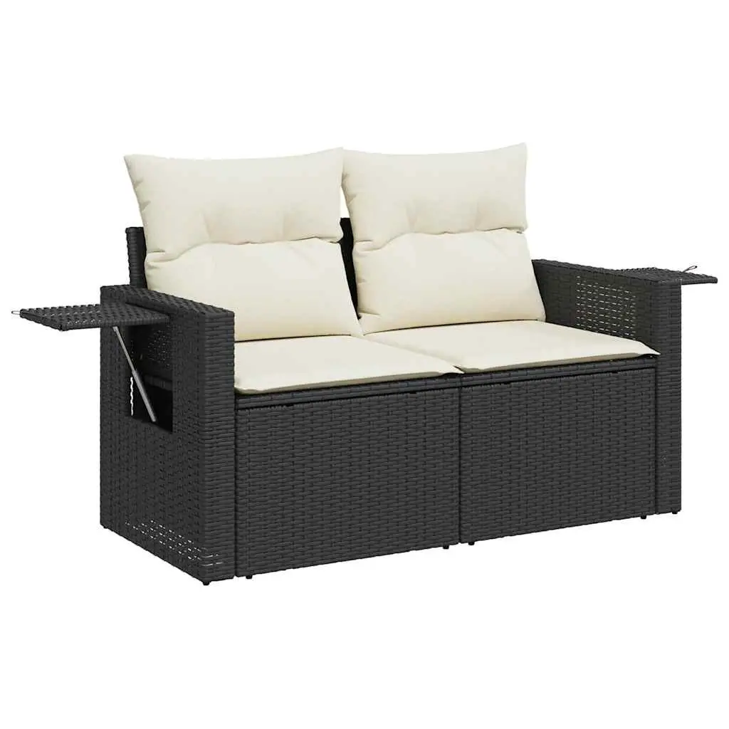 Garden Sofa Set Black 7 Piece Modular Outdoor Furniture with Storage and Adjustable Tabletop