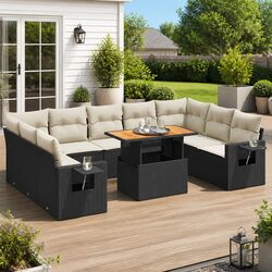 Garden Sofa Set 10 Piece Outdoor Furniture Black Poly Rattan Modular Patio