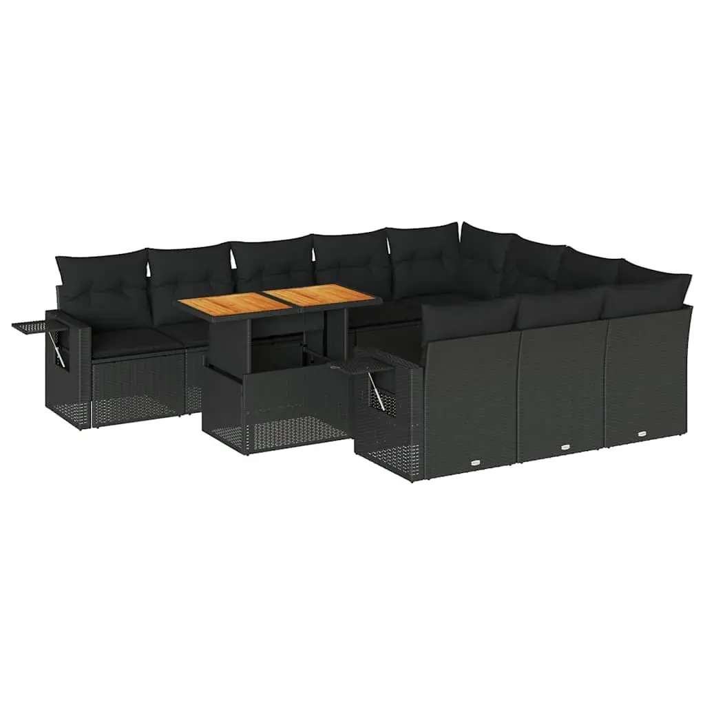 Garden Sofa Set 11 Piece Outdoor Furniture Black Poly Rattan Patio Seating