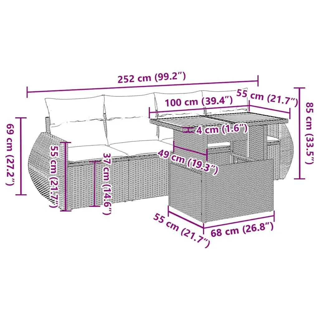 Garden Sofa Set Beige 5 Piece Outdoor Furniture Patio Poly Rattan with Cushions