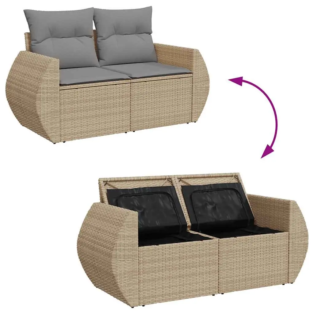 Garden Sofa Set Beige 5 Piece Outdoor Furniture Patio Poly Rattan with Cushions