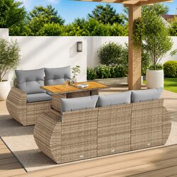 Garden Sofa Set 6 Piece Outdoor Furniture Beige Poly Rattan Patio Lounge