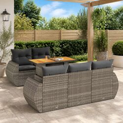 Garden Sofa Set 6 Piece Outdoor Furniture Grey Poly Rattan Modular Patio