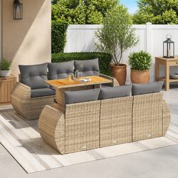 7 Piece Beige Garden Sofa Set for Outdoors