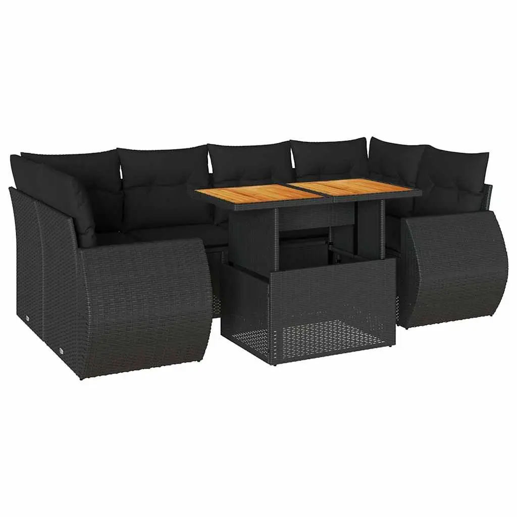 7 Piece Garden Sofa Set with Cushions Black Outdoor Patio Furniture