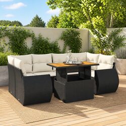 Compact 7-Piece Black Rattan Outdoor Furniture Set