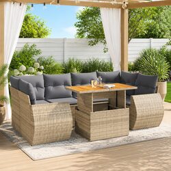 Garden Sofa Set 7 Piece Outdoor Furniture Beige Poly Rattan Modular Patio Lounge