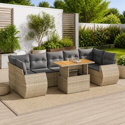 8 Piece Beige Outdoor Sofa Set with Storage