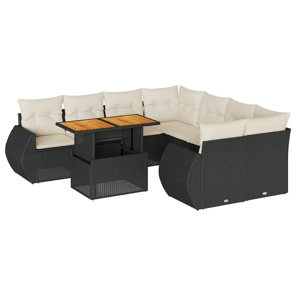 Garden Sofa Set Black 9 Piece Outdoor Furniture Patio Lounge Cushions Storage