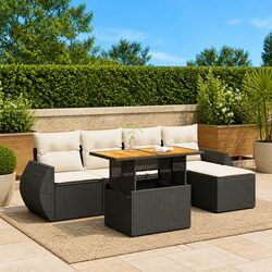 6-Piece Black Rattan Sofa Set for Outdoors