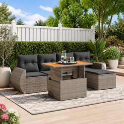 Compact 6 Piece Garden Sofa Set with Adjustable Table