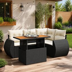 Concise 5-Piece Black Garden Sofa Set for Outdoor Use