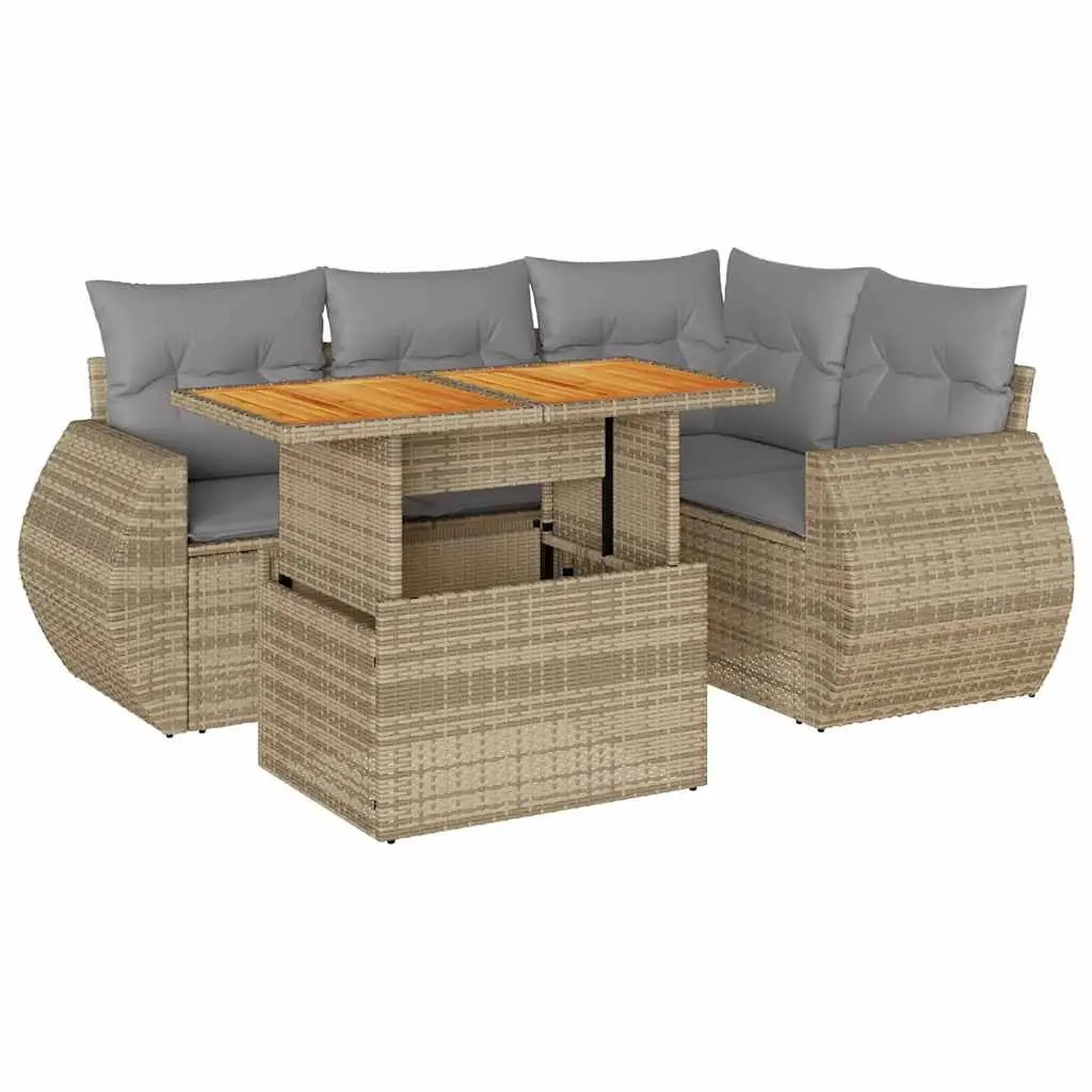 Garden Sofa Set 5 Piece Outdoor Furniture Patio Sectional with Cushions Beige