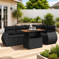 6-Piece Outdoor Sofa Set in Black Poly Rattan
