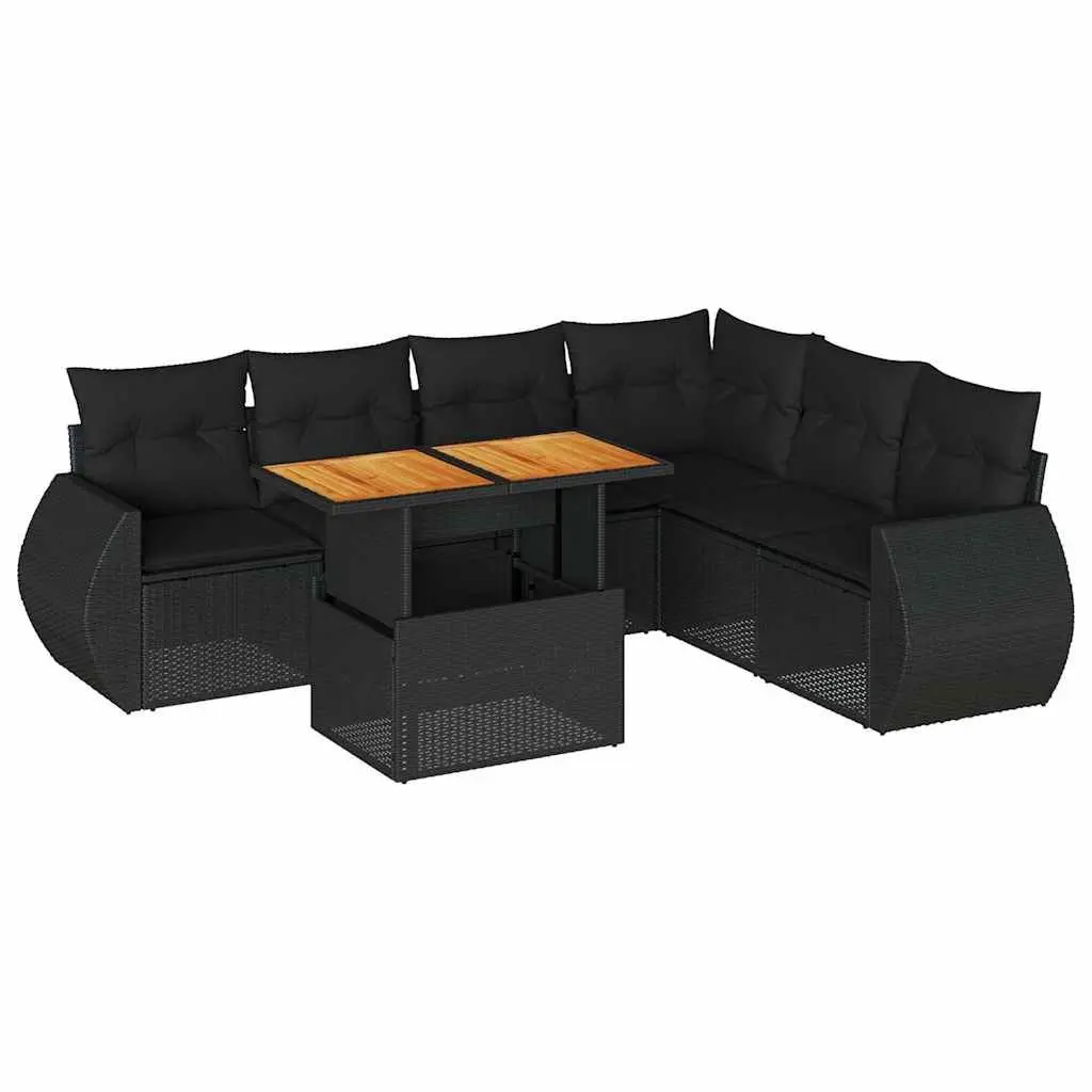 Garden Sofa Set 7 Piece Outdoor Furniture Black Poly Rattan Patio Lounge Modular