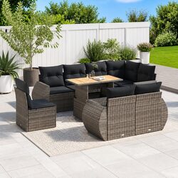 Garden Sofa Set 9 Piece Outdoor Furniture Grey Poly Rattan Patio with Cushions