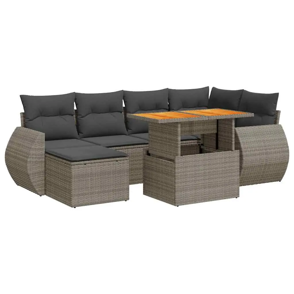 7 Piece Garden Sofa Set with Storage Cushions Grey Outdoor Patio Furniture