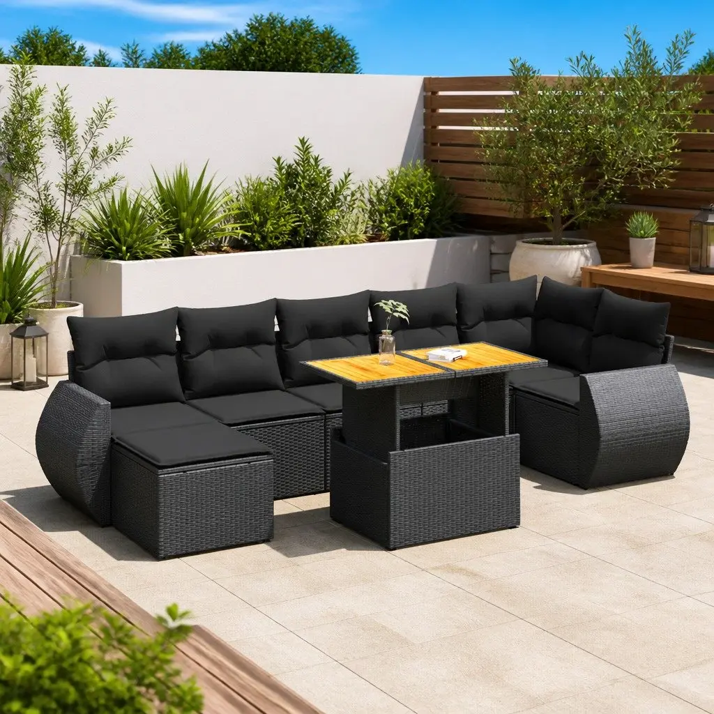 8-Piece Black Garden Sofa Set