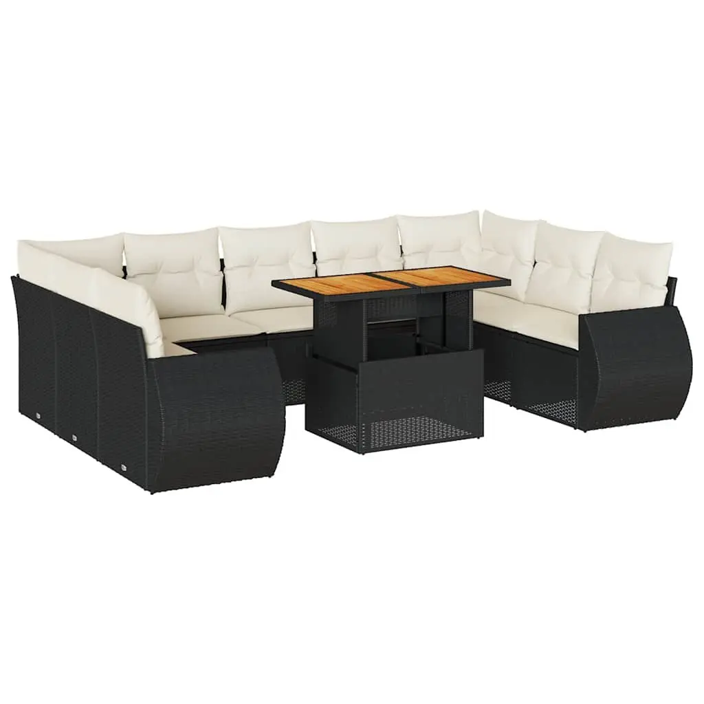 Garden Sofa Set 10 Piece Outdoor Furniture Patio Rattan Black with Cushions