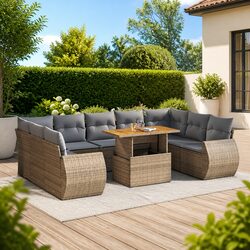 Garden Sofa Set 10 Piece Outdoor Furniture Patio Lounge Beige Poly Rattan