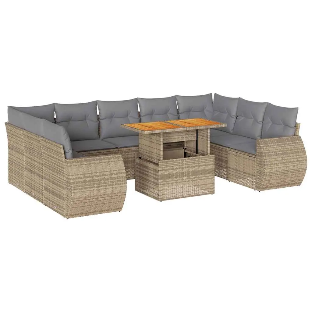 Garden Sofa Set 10 Piece Outdoor Furniture Patio Lounge Beige Poly Rattan