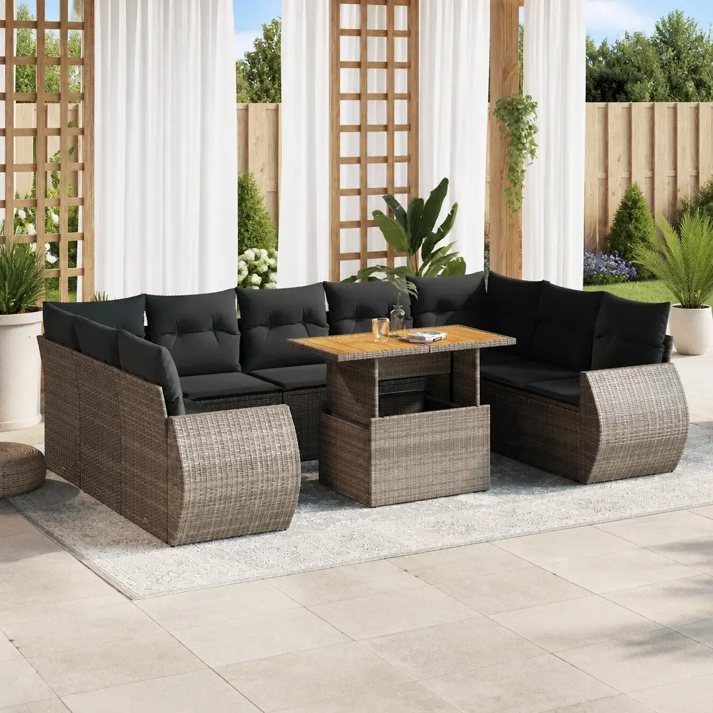 Garden Sofa Set 10 Piece Outdoor Furniture Grey Poly Rattan Modular Patio