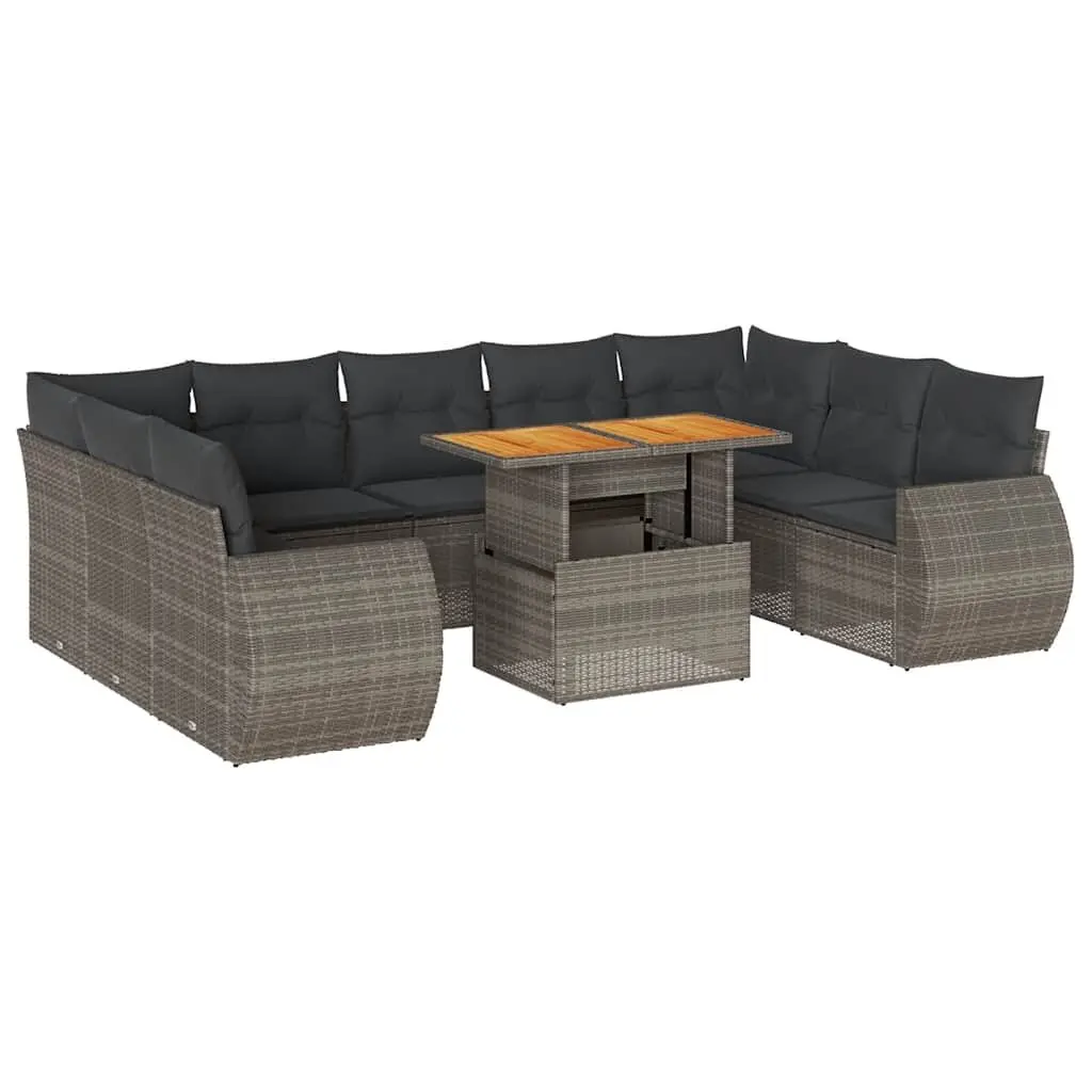 Garden Sofa Set 10 Piece Outdoor Furniture Grey Poly Rattan Modular Patio
