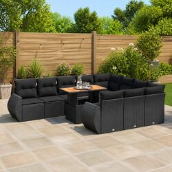 Garden Sofa Set 11 Piece Outdoor Furniture Patio Sectional Black Poly Rattan