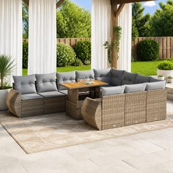 Garden Sofa Set 11 Piece Outdoor Furniture Patio Lounge Beige Poly Rattan
