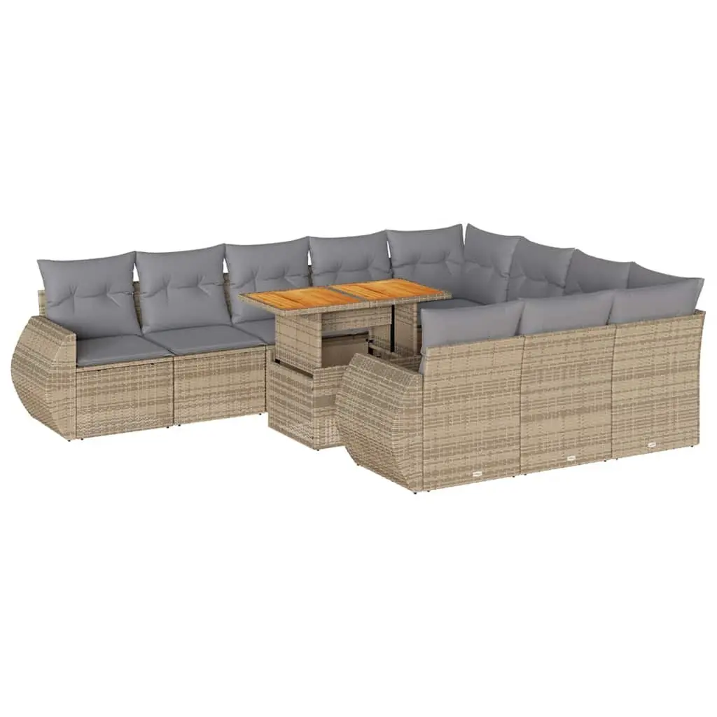 Garden Sofa Set 11 Piece Outdoor Furniture Patio Lounge Beige Poly Rattan