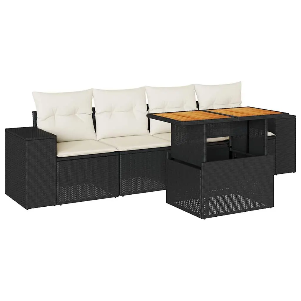 Outdoor Garden Sofa Set 5 Piece Black Poly Rattan Furniture Patio Lounge Seating