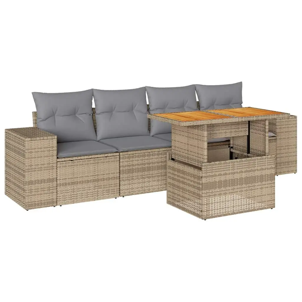 Garden Sofa Set 5 Piece Outdoor Furniture Beige Cushions Patio Seating Modular