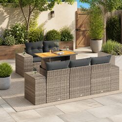 Compact 6 Piece Grey Garden Sofa Set for Outdoor Use