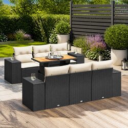Garden Sofa Set 7 Piece Outdoor Furniture Patio Black Poly Rattan Modular