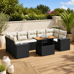 Garden Sofa Set 8 Piece Outdoor Furniture Black Poly Rattan Modular Patio