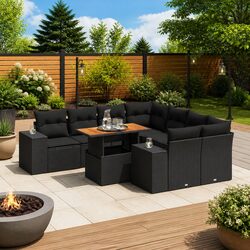 Garden Sofa Set 9 Piece Outdoor Furniture Black Poly Rattan Modular Patio