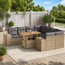 Outdoor Garden Sofa Set 9 Piece Lounge Furniture Beige Poly Rattan Patio