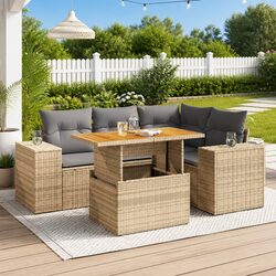 Garden Sofa Set 5 Piece Outdoor Furniture Beige Poly Rattan Patio Seating with