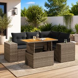 Garden Sofa Set 5 Piece Outdoor Furniture Grey Poly Rattan Patio with Cushions
