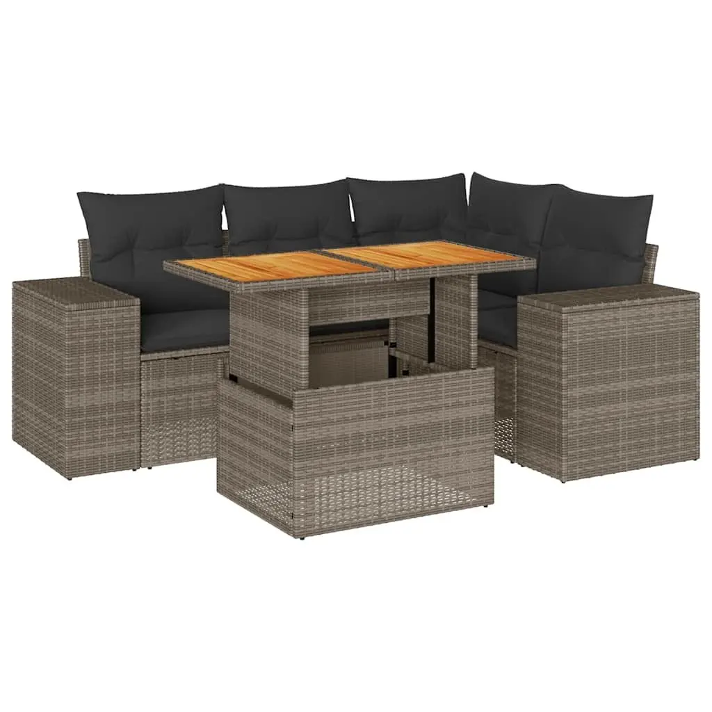 Garden Sofa Set Grey 5 Piece Outdoor Furniture Poly Rattan with Cushions